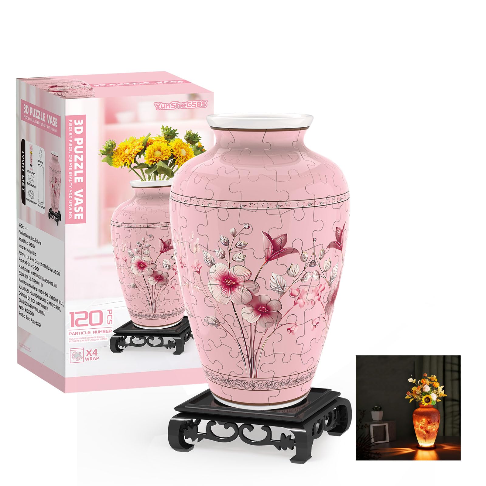 YunSheCSBS 3D puzzle vase with LED light adds ambiance to living spaces
