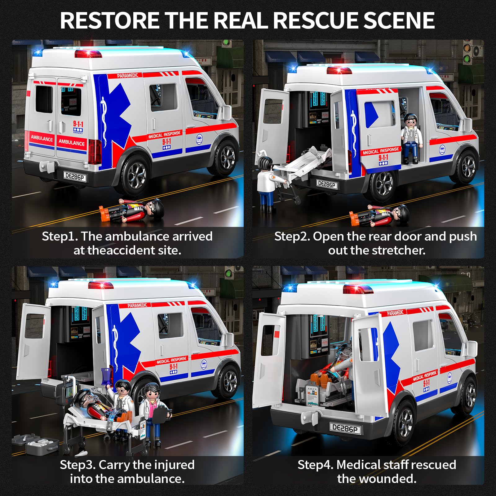 YunWings ambulance toy figures included for complete patient scenarios