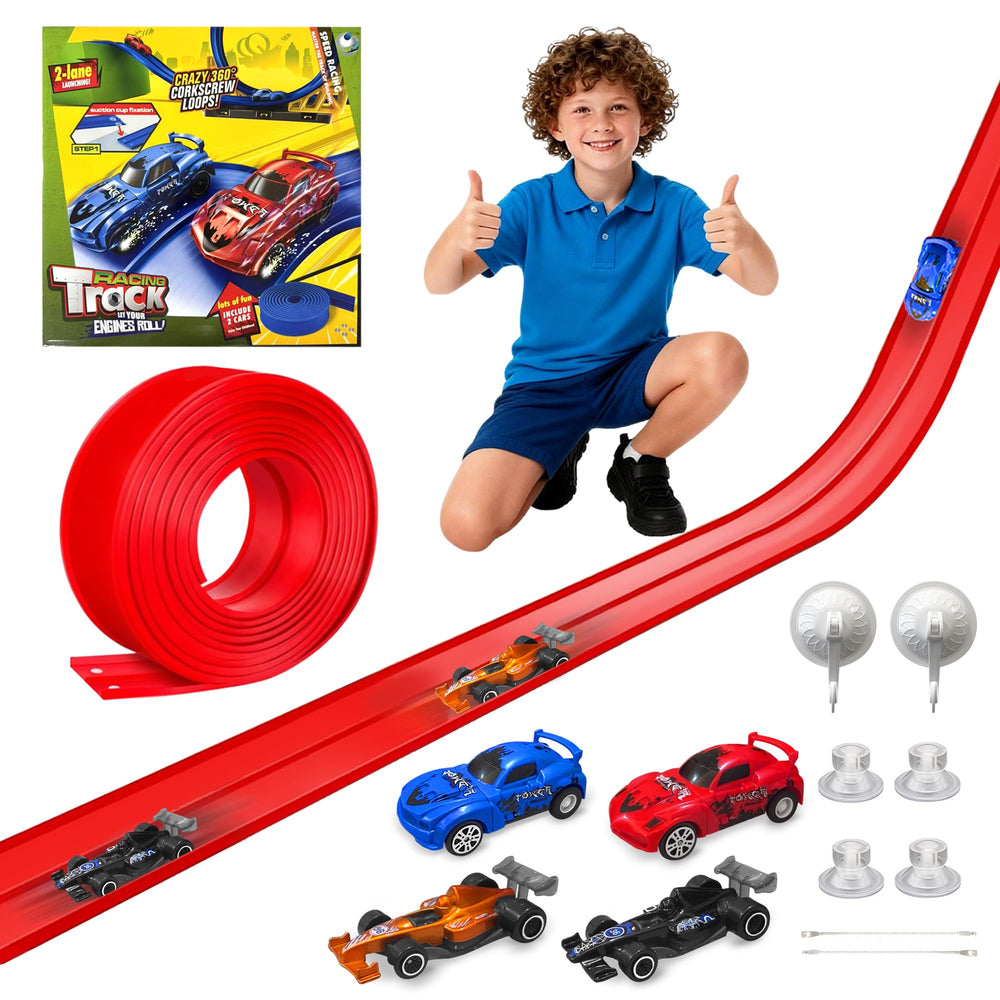 Yunzuiyue 20ft flexible race track flat layout enables imaginative build-and-run play at home.