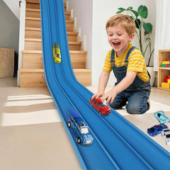 YUOIOYU 3-Lane Race Track side view with three cars racing.