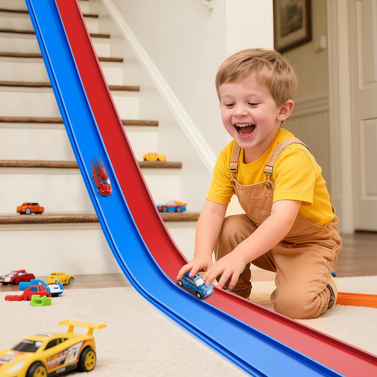 YUOIOYU Flex Tracks 15ft set roll-out on any surface for instant race fun