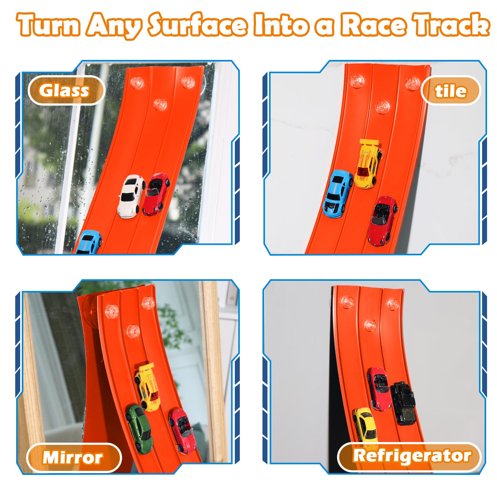 YUOIOYU track with strong suction cups for stable indoor races.
