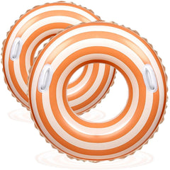 Yuokwer 43-inch orange-striped pool float for adult lounging in sunny water
