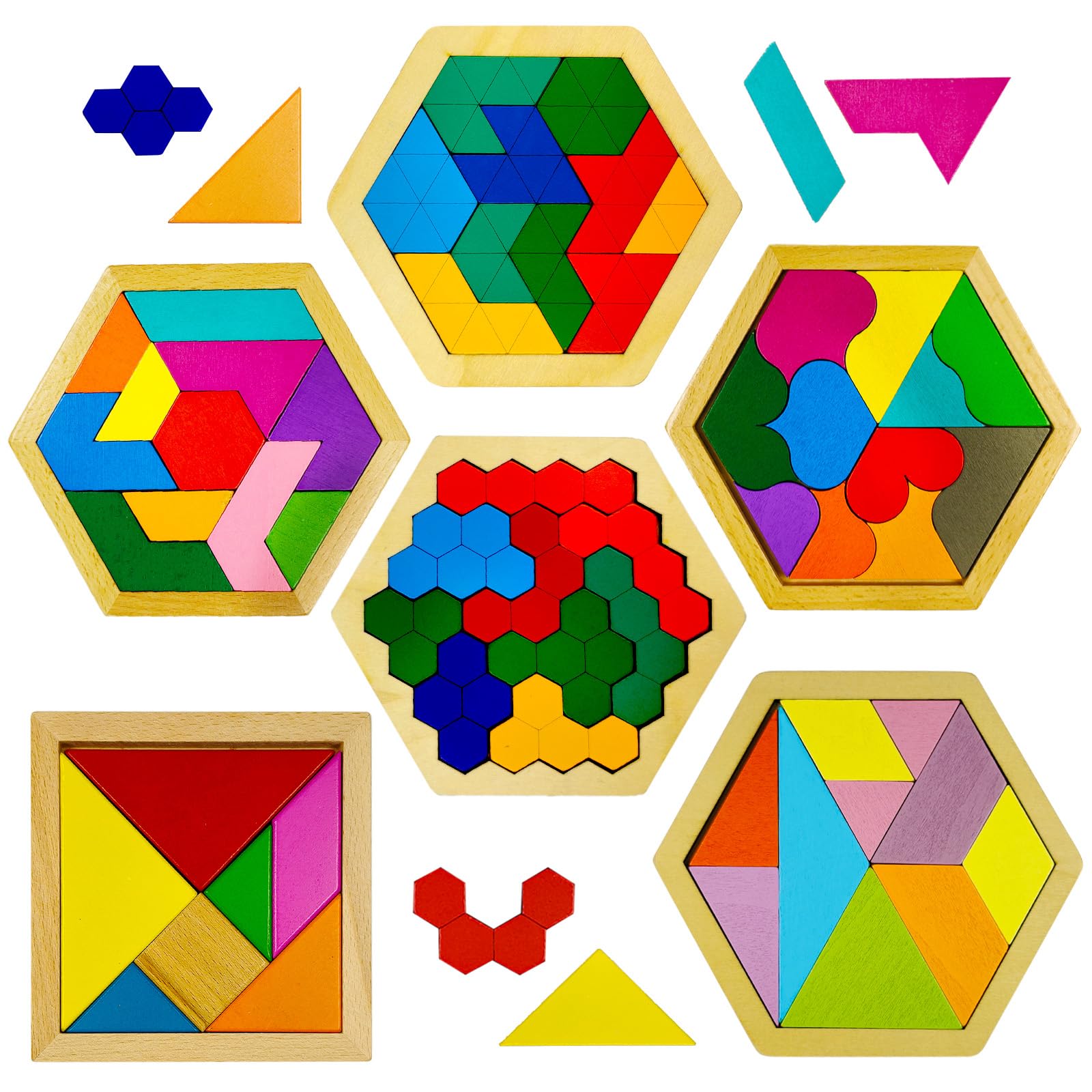 YUQILIN wooden tangrams set with colorful shapes boosts early pattern recognition