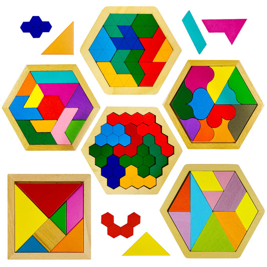 YUQILIN wooden tangrams set with colorful shapes boosts early pattern recognition