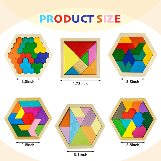 YUQILIN tangrams puzzle pieces are natural wood with smooth edges for safe, tactile play