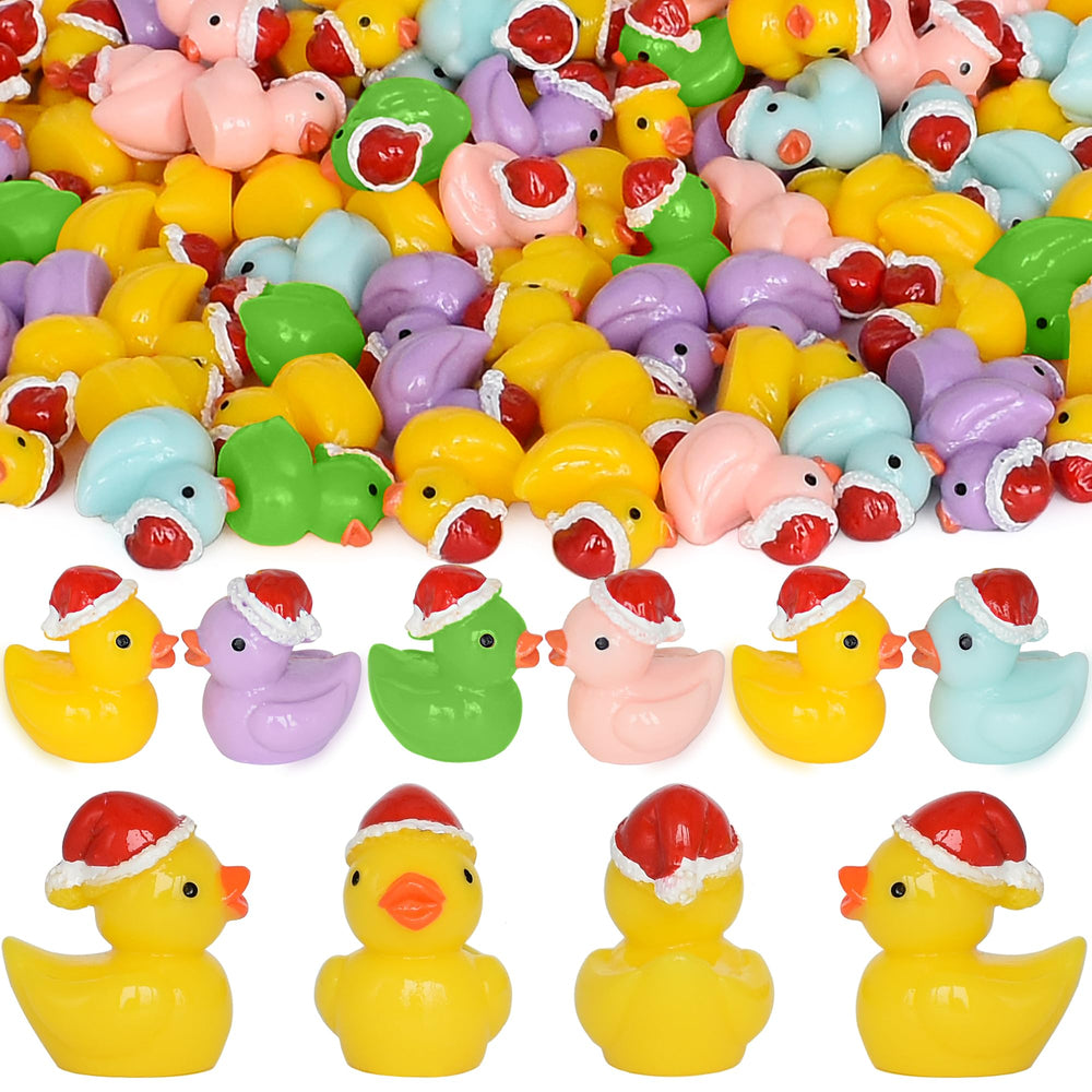 Yuronam tiny Christmas ducks closeup for dollhouses and slime decor.