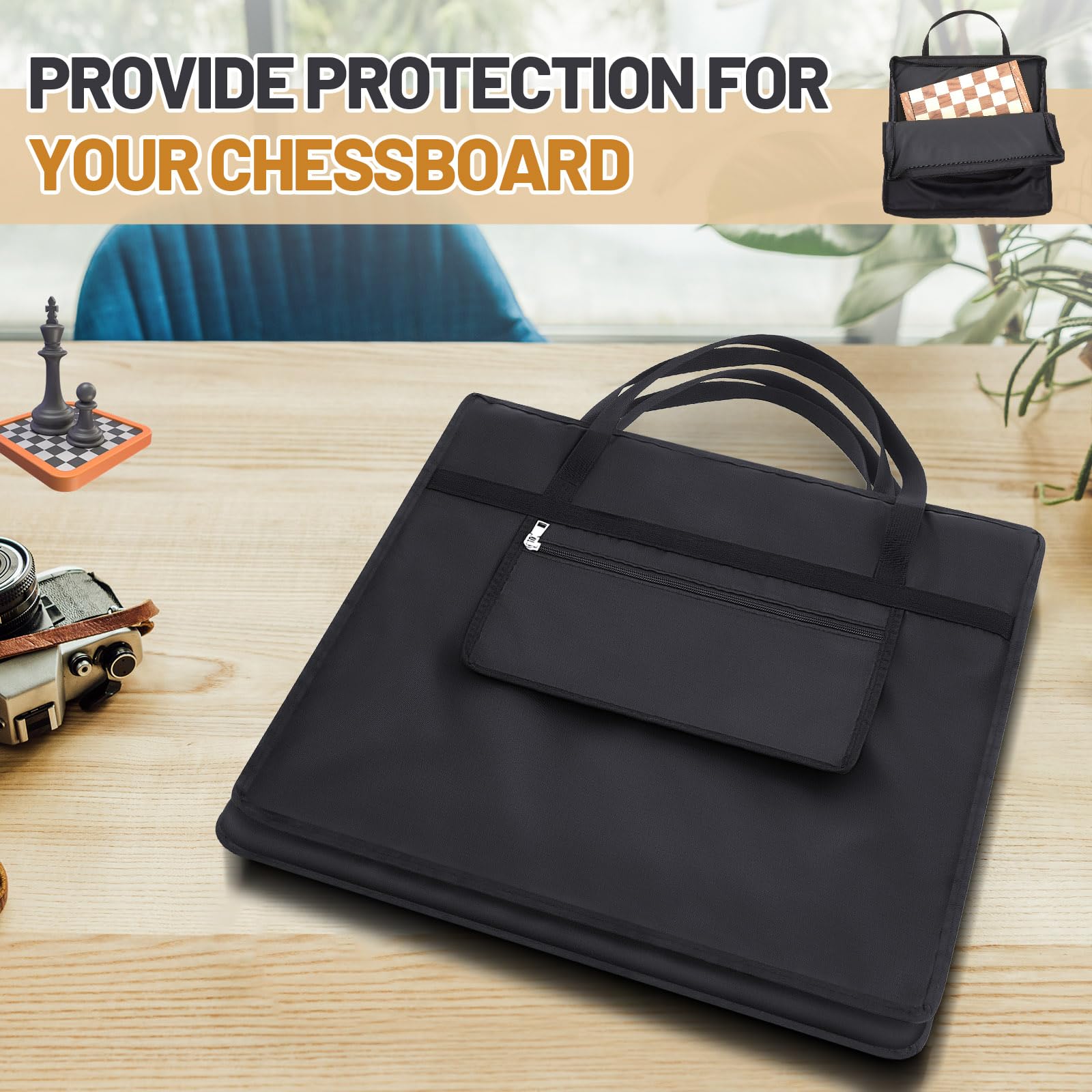 Yuxung chess bag includes a zippered pocket to store accessories.