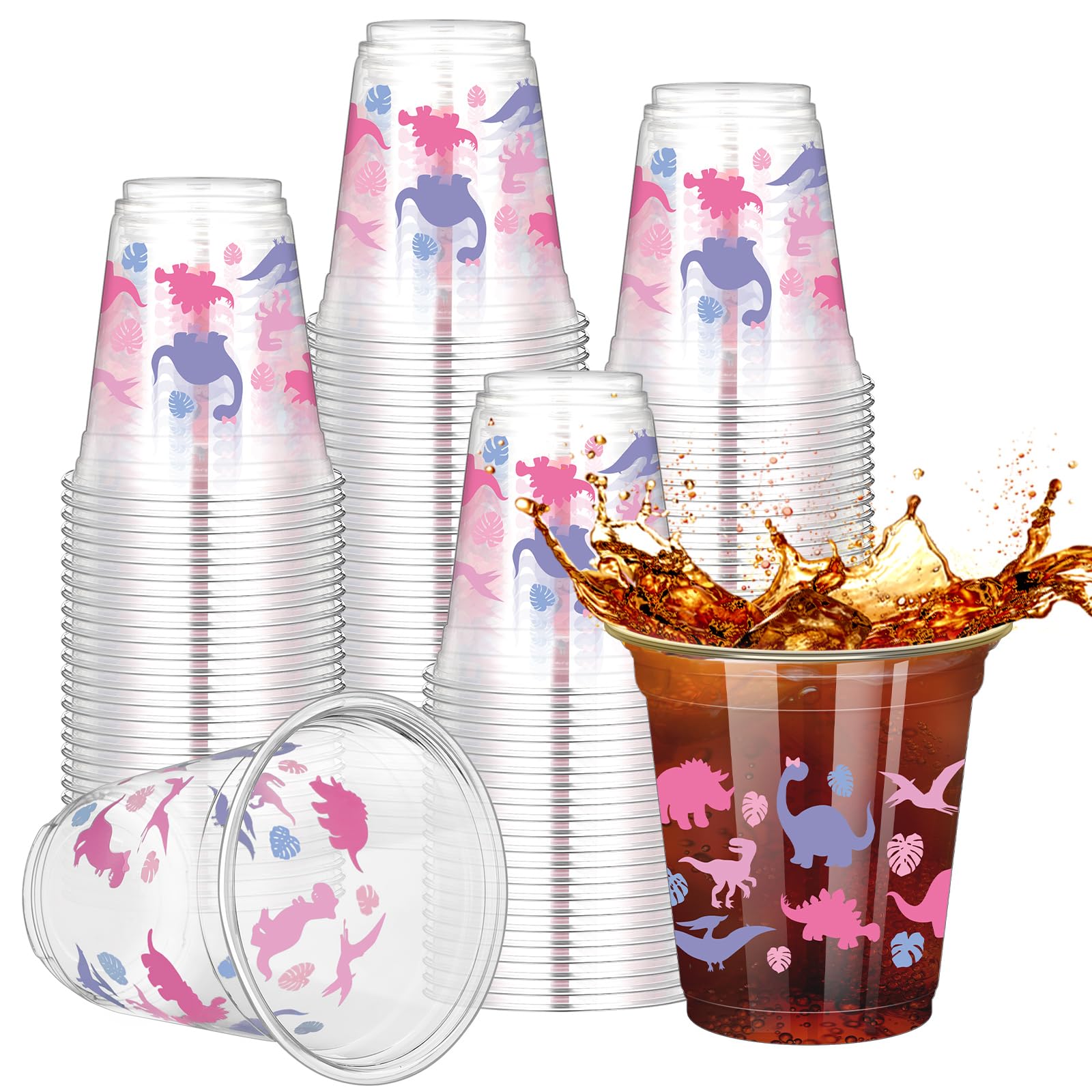 Yuxung dinosaur cups 50-count with leaves and dinosaurs design for 12 oz beverages