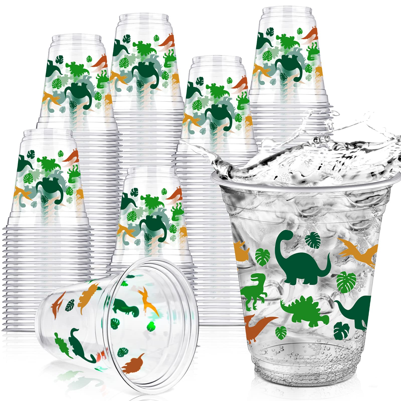 Yuxung dinosaur cups 50-pack with leaf prints for kid-friendly party beverages.