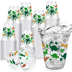 Yuxung dinosaur cups 50-pack with leaf prints for kid-friendly party beverages.