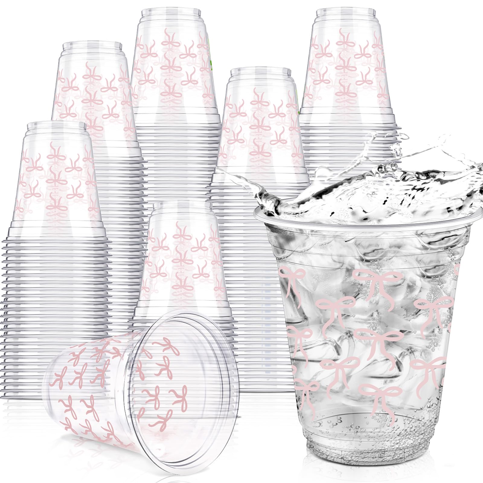 Yuxung pink bow cups 12 oz for festive beverages at parties.
