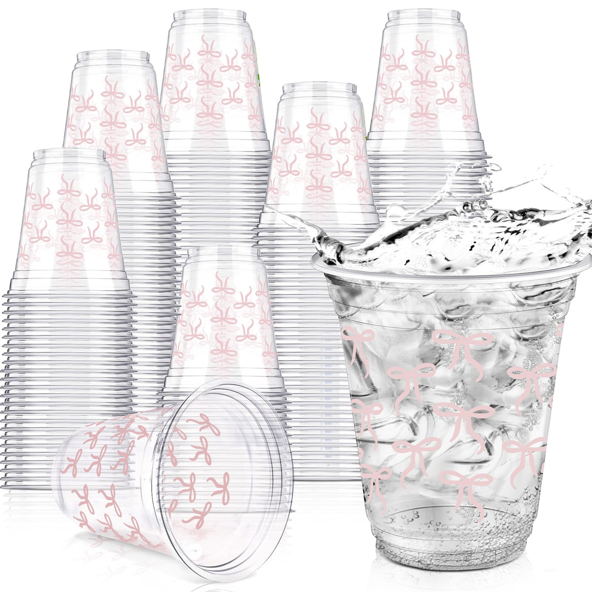 Yuxung pink bow cups 12 oz for festive beverages at parties.