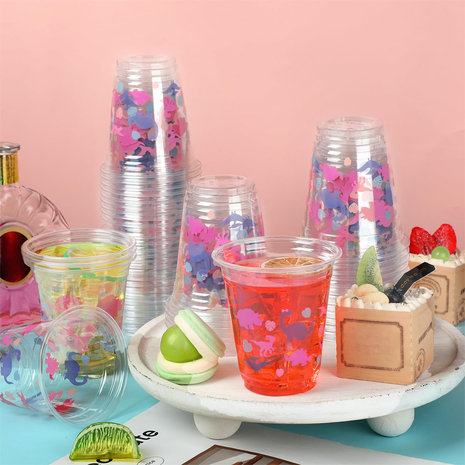 Yuxung pink dino theme cups ideal for kids' birthday celebrations