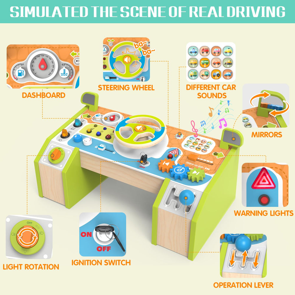 Yuyctwg Montessori Car Busy Board key-start mirrors real car interactions for toddlers.
