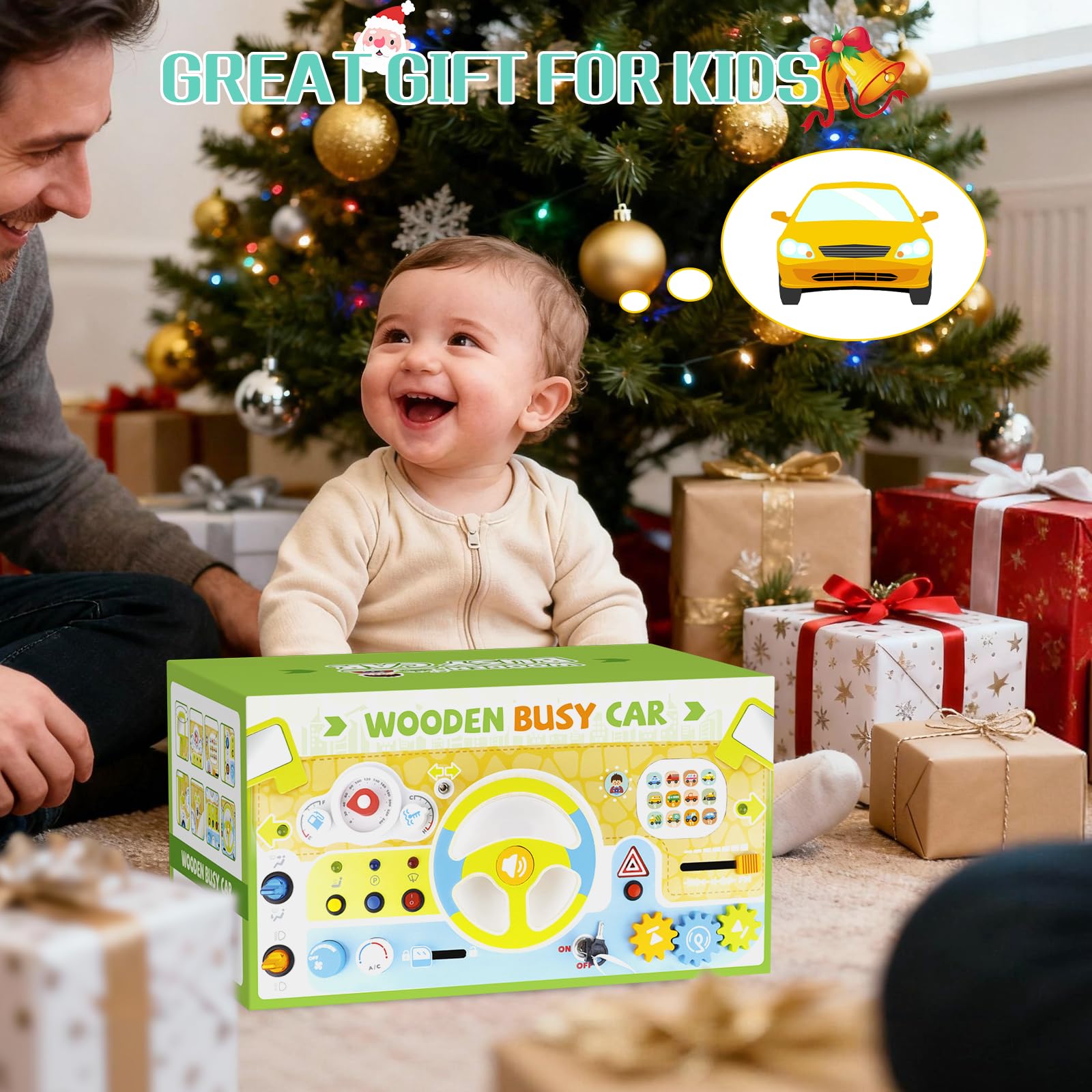 Yuyctwg Montessori Car Busy Board ideal for home, travel, and classrooms.