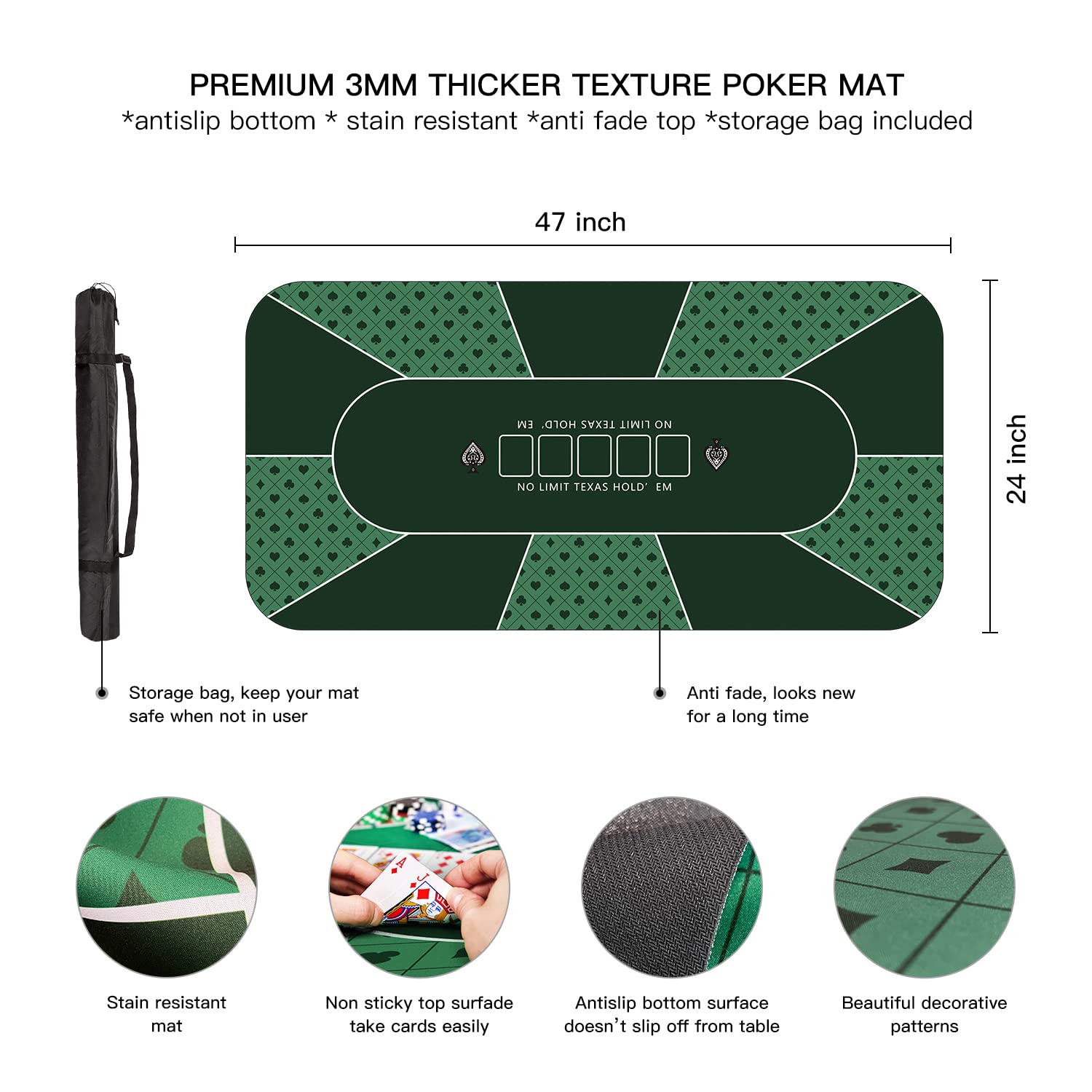 YUZPKRSI poker mat with non-slip base for stable gameplay.