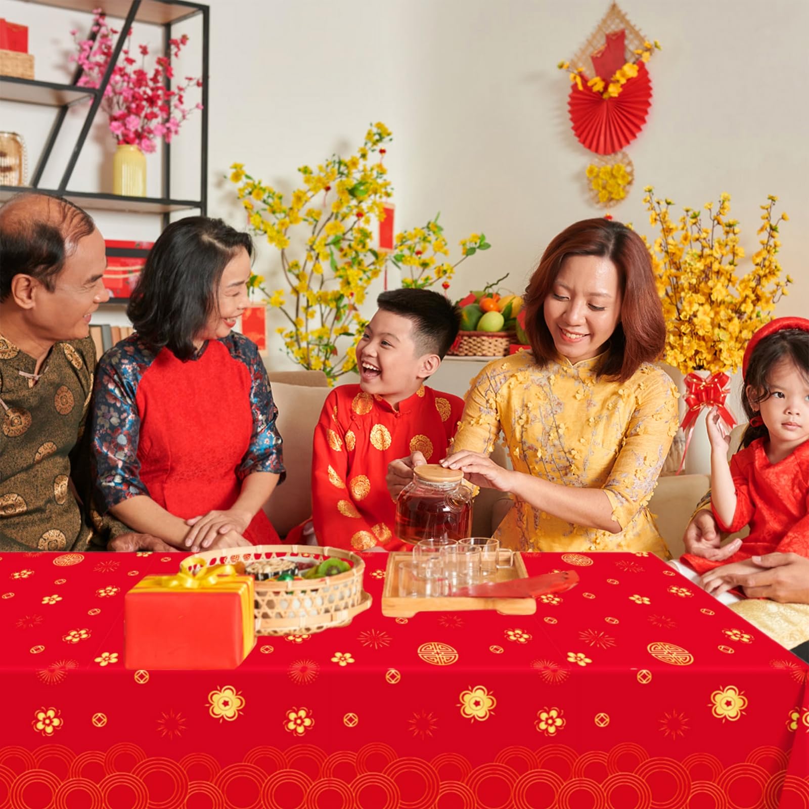 YVAINE 3-pack red and gold tablecloths for versatile festive setups