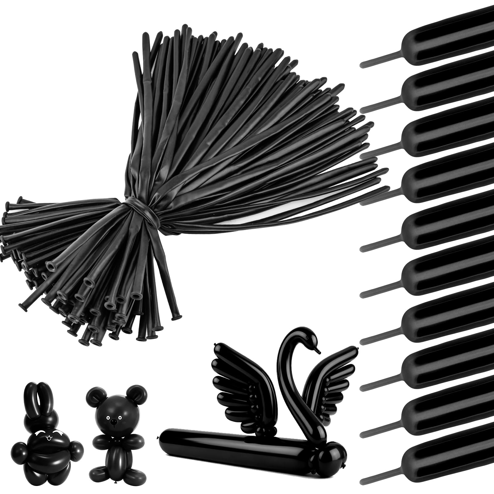 YXYL 260 black long balloons for versatile animal twisting and party decor.