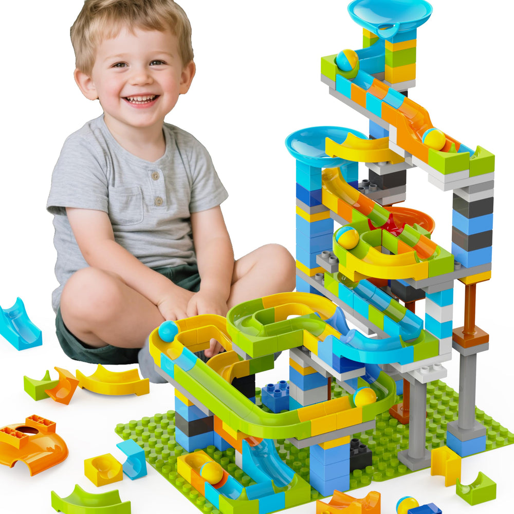 YY LANDTOYS 3in1 marble run assembly for versatile construction play.
