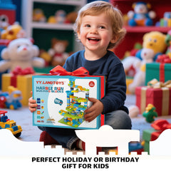 YY LANDTOYS promotes family bonding through shared marble races and building.