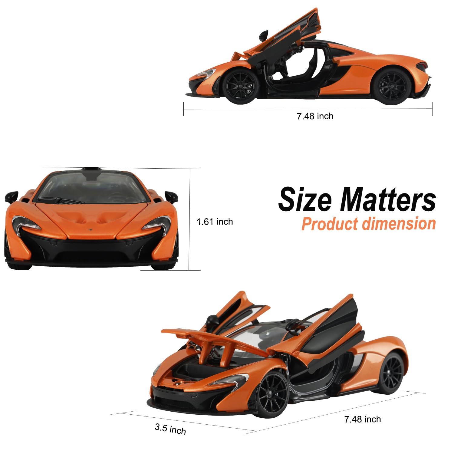 YYC Mclaren P1 1:24 diecast with open hood reveals interior craftsmanship.