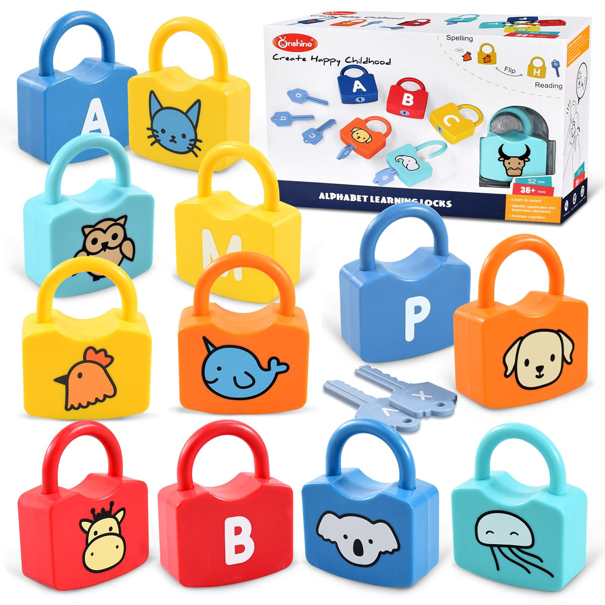 YYDeek alphabet locks and keys set for letter recognition during play