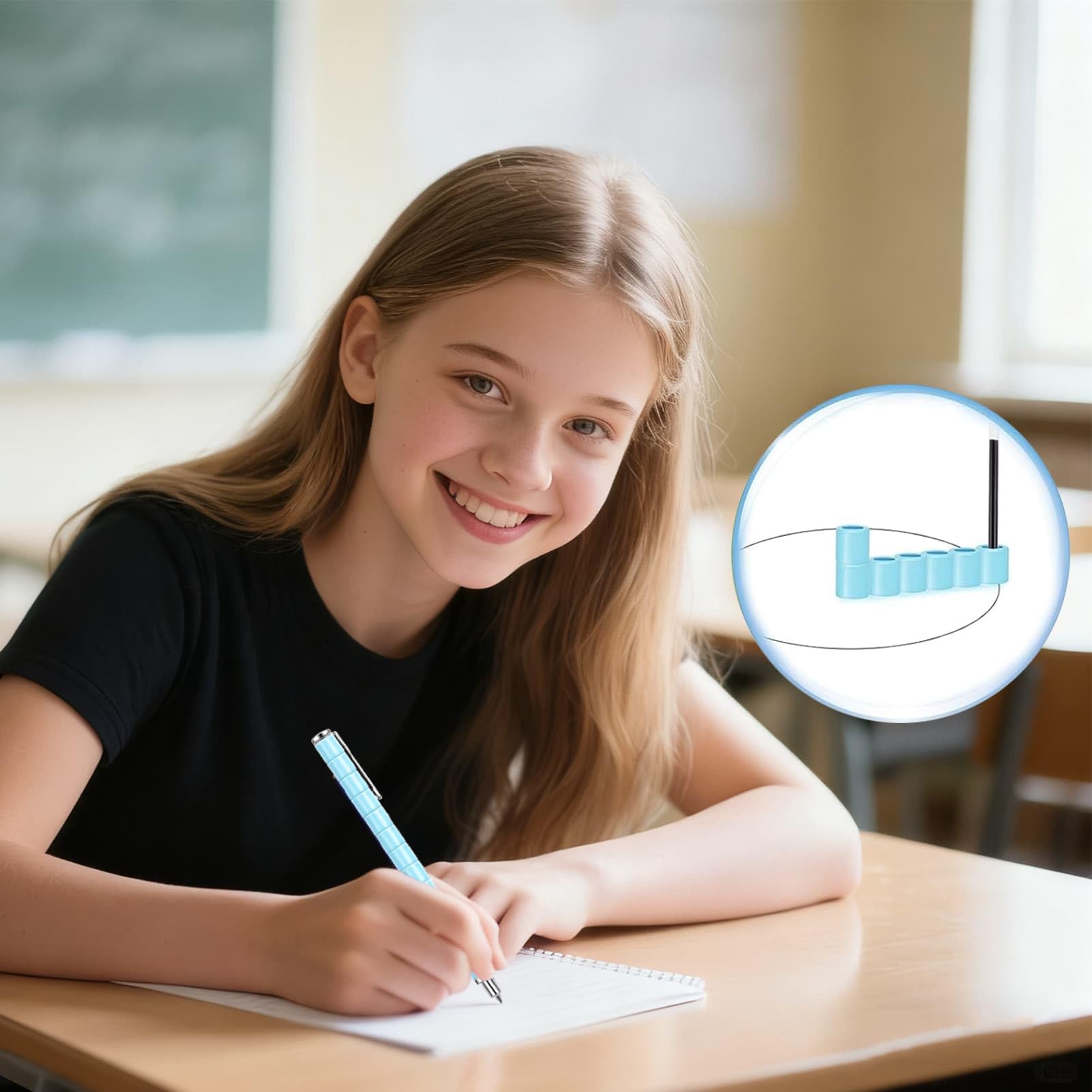 Dual capacitive stylus tips on the YYMHMF fidget pen for writing and touchscreens.