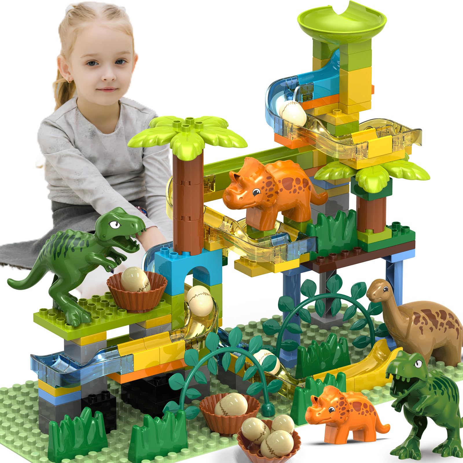 YY LANDTOYS dinosaur marble run track assembly for hands-on STEM exploration