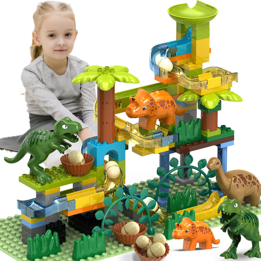 YY LANDTOYS dinosaur marble run track assembly for hands-on STEM exploration