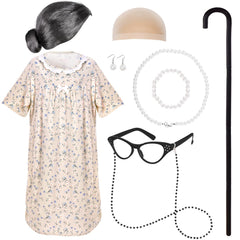 Yymobt old lady costume dress with floral dot pattern for school 100th-day celebration.