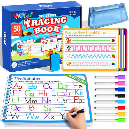 YySiRui preschool learning activities kit showing tracing pages for fine motor practice.