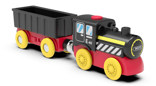 Z MAYABBO battery-operated locomotive train front view for engaging wooden track play.