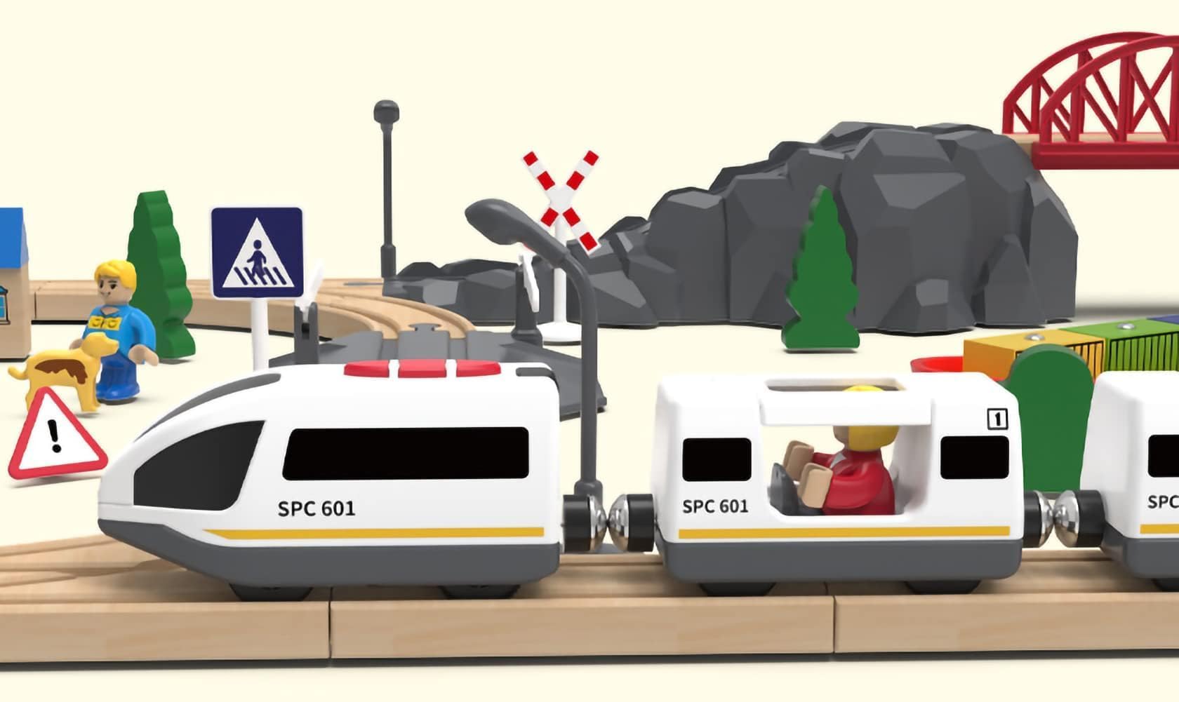 Z MAYABBO battery-operated train moves smoothly on wooden rails.