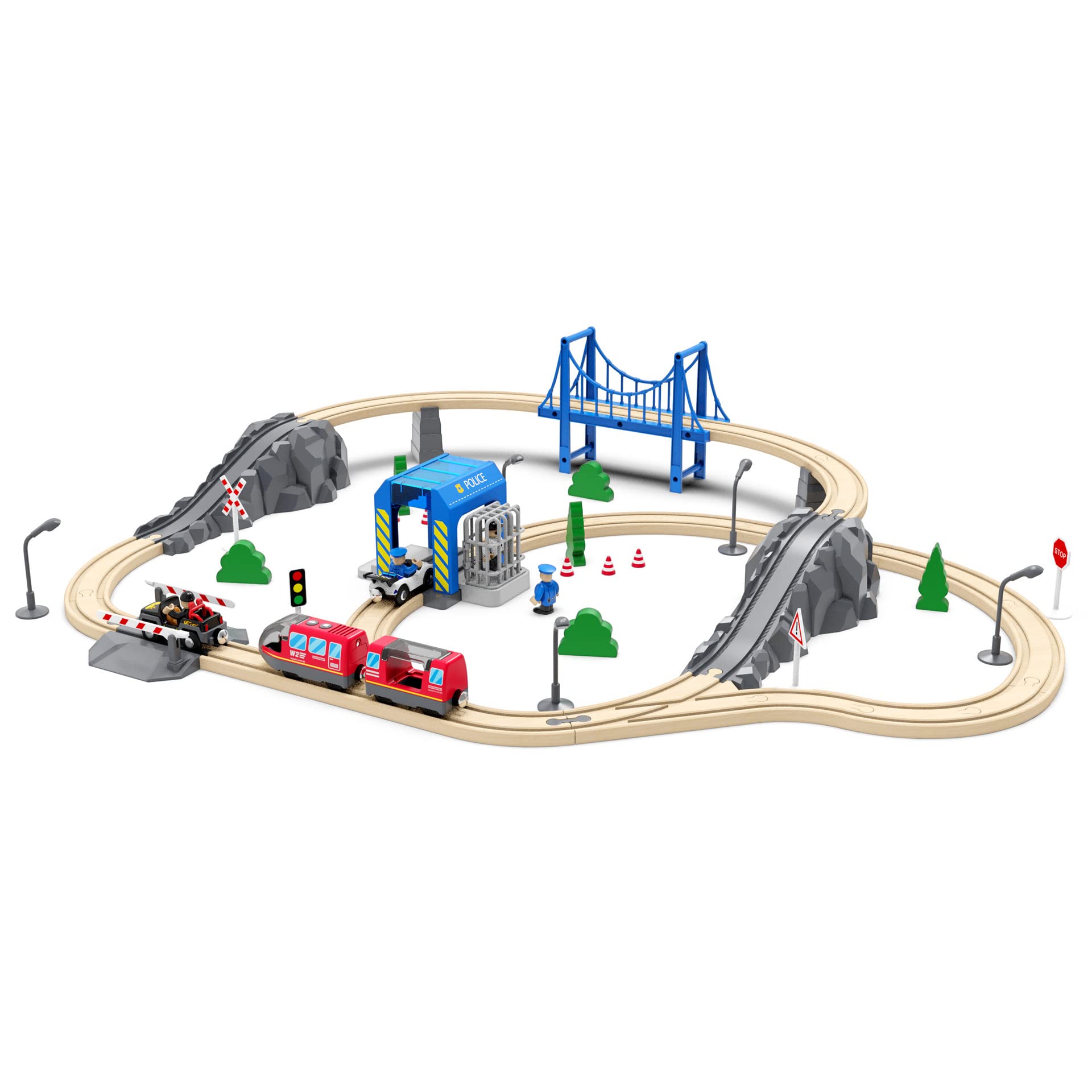 Z MAYABBO police car adds action and storytelling to wooden trains.