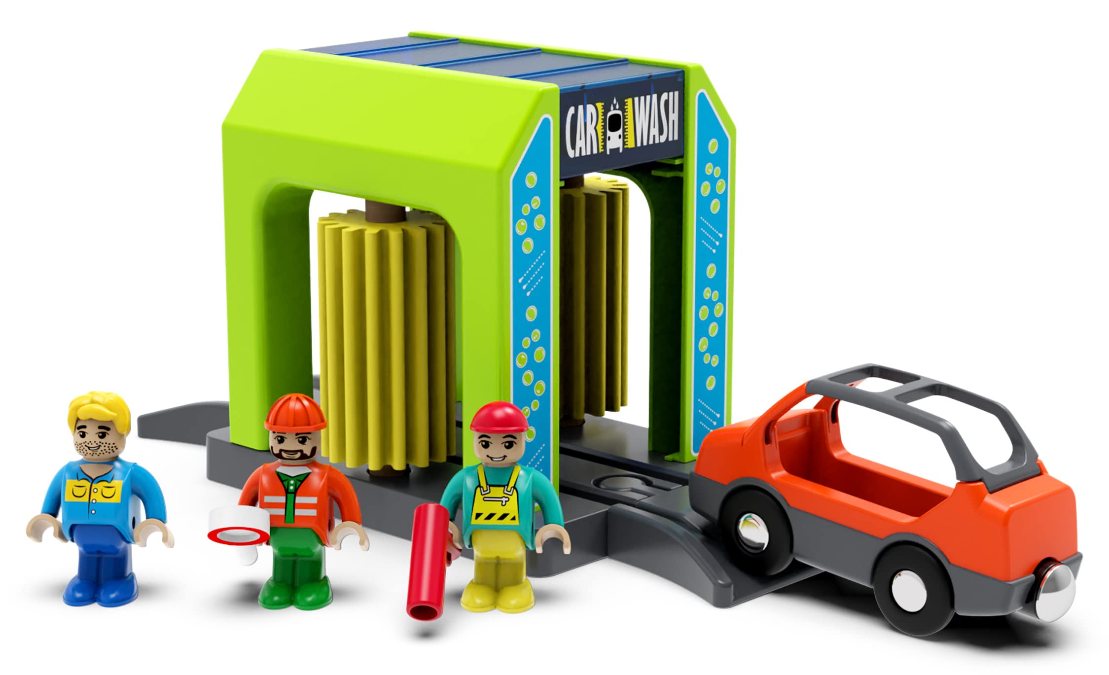 Z MAYABBO wooden train car washer station for imaginative track play