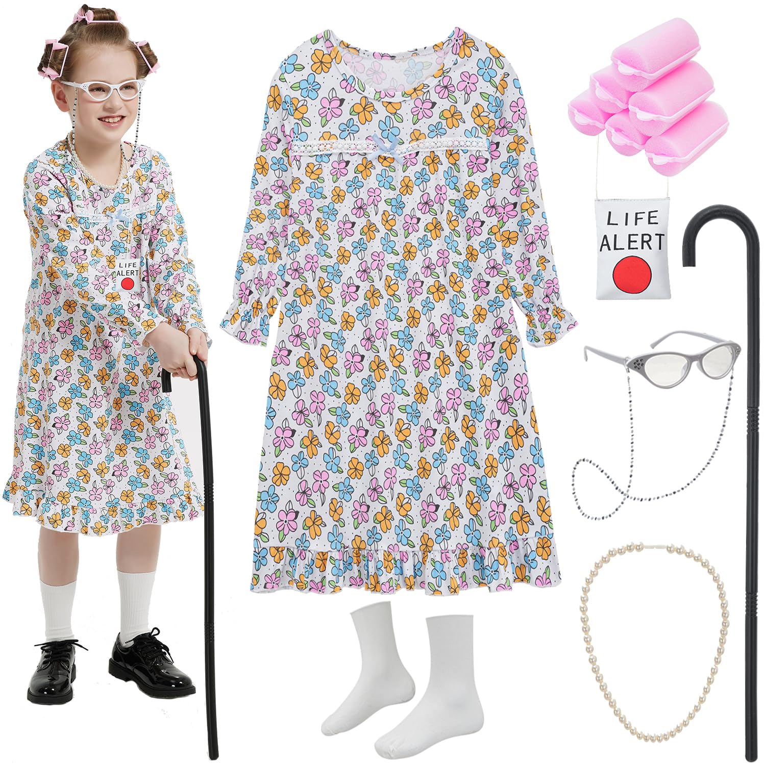 Z-Shop old lady dress for girls enhances 100th day costume appeal