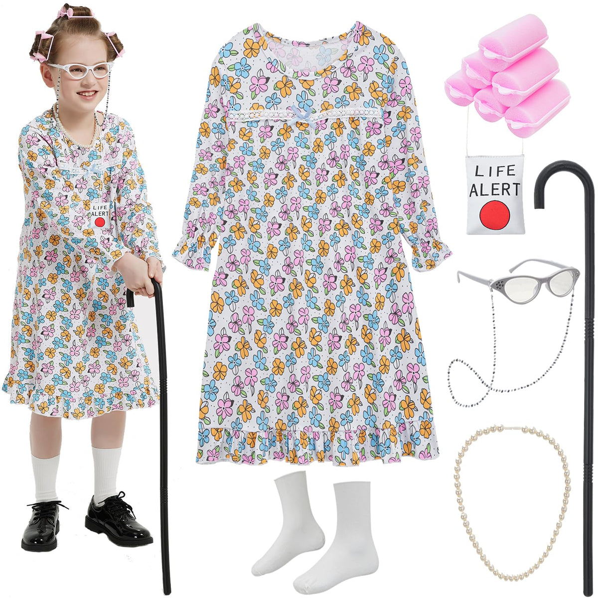 Z-Shop old lady dress for girls enhances 100th day costume appeal