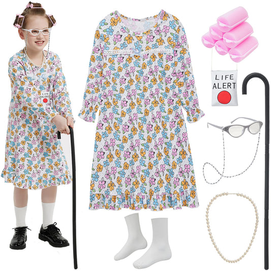 Z-Shop old lady dress for girls enhances 100th day costume appeal