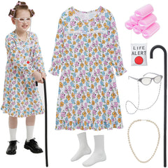 Z-Shop old lady dress for girls enhances 100th day costume appeal