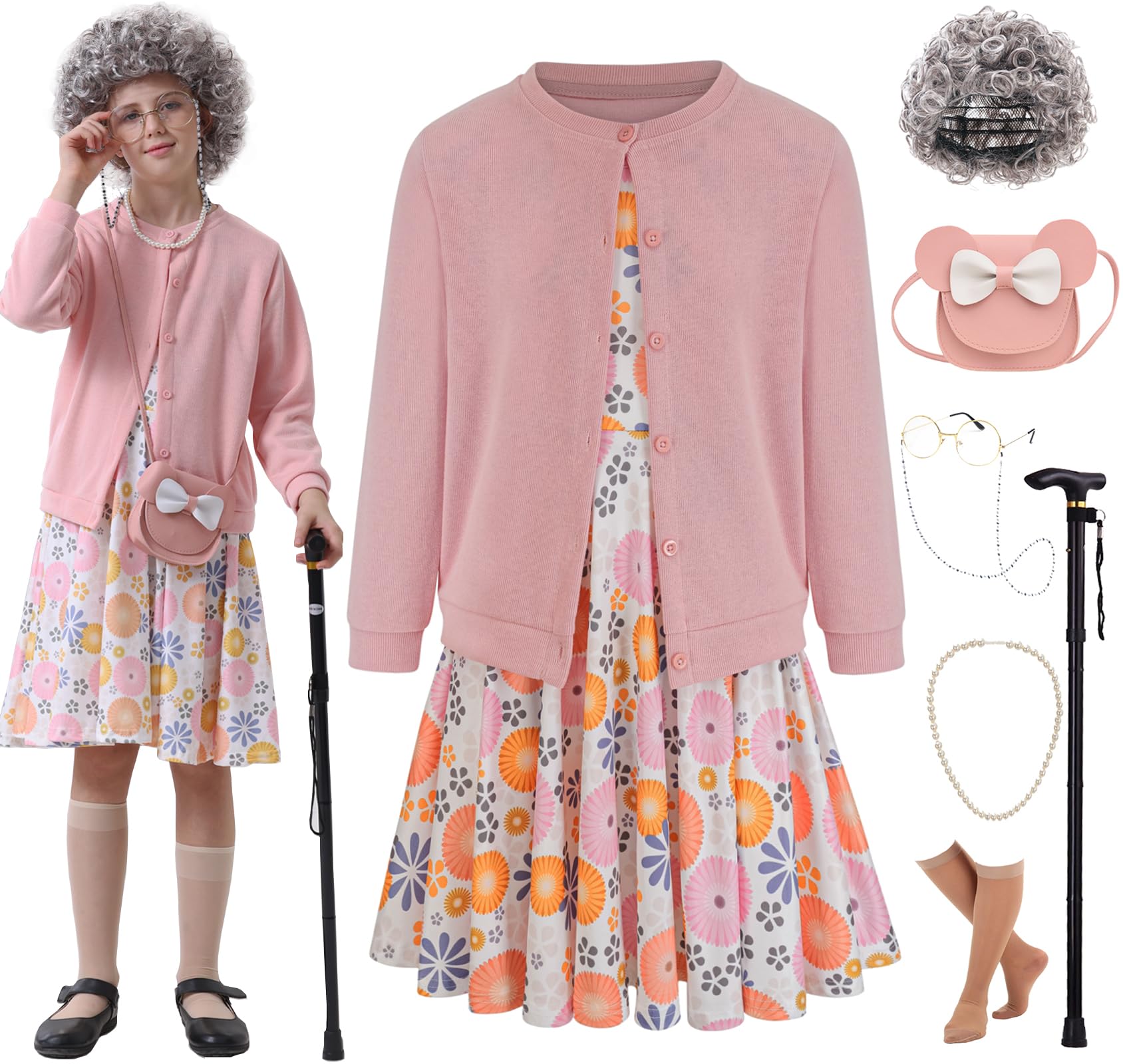 Z-Shop old lady wig for kids enhances playful 100th day costumes and imagination