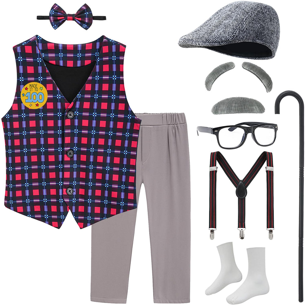 Z-Shop old man costume vest for kids, comfortable fit for 100th day celebrations.