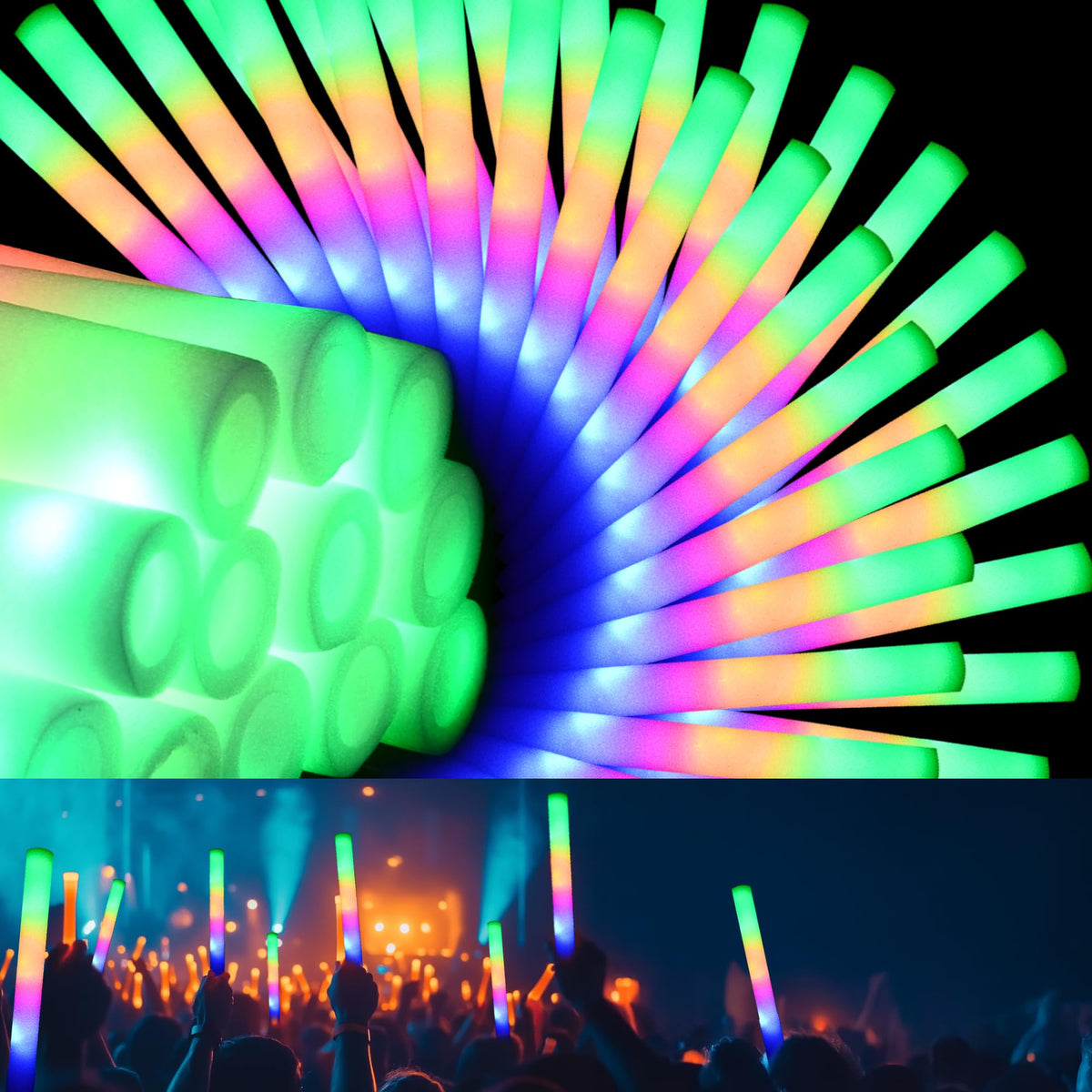 Zaaaslsm foam glow stick wedding pack glows blue red and green for celebrations.