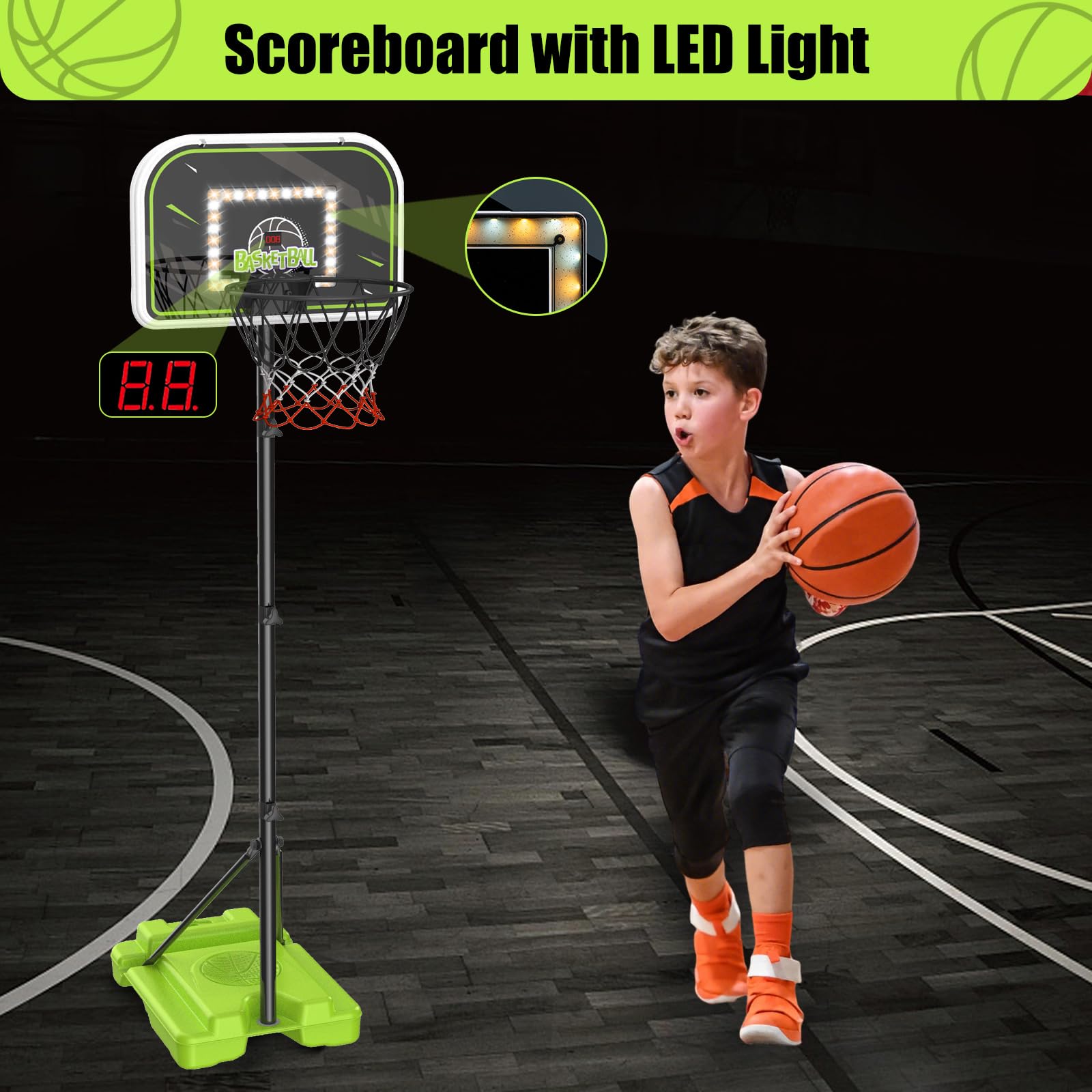ZACEAC LED scoreboard backboard for real-time scoring during play.