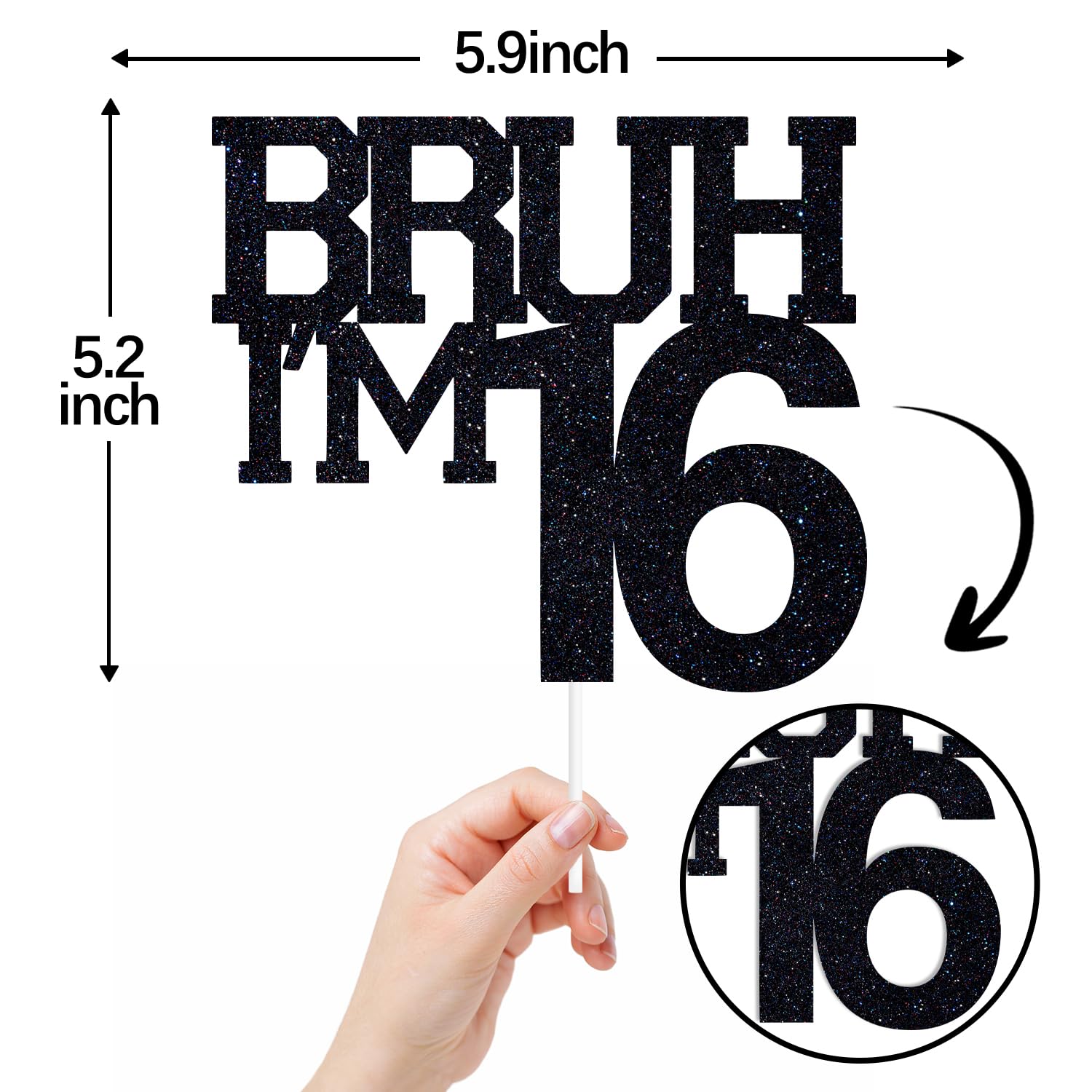 ZACHAKO 16th birthday cake topper glitter closeup highlights fun celebration