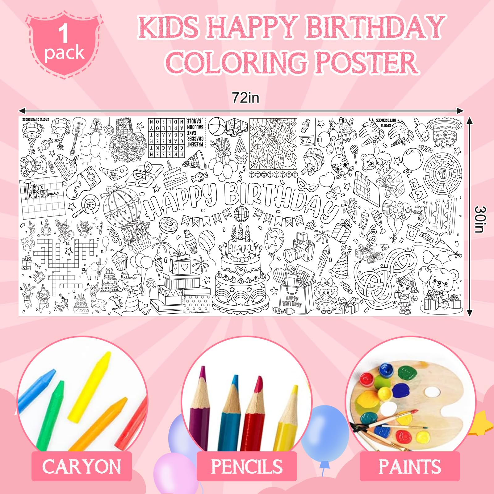 Zachely birthday poster gifts design for kids coloring and activities