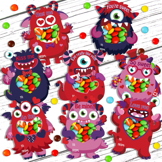 Zachely monster Valentine cards collection in eight designs for classroom exchanges.