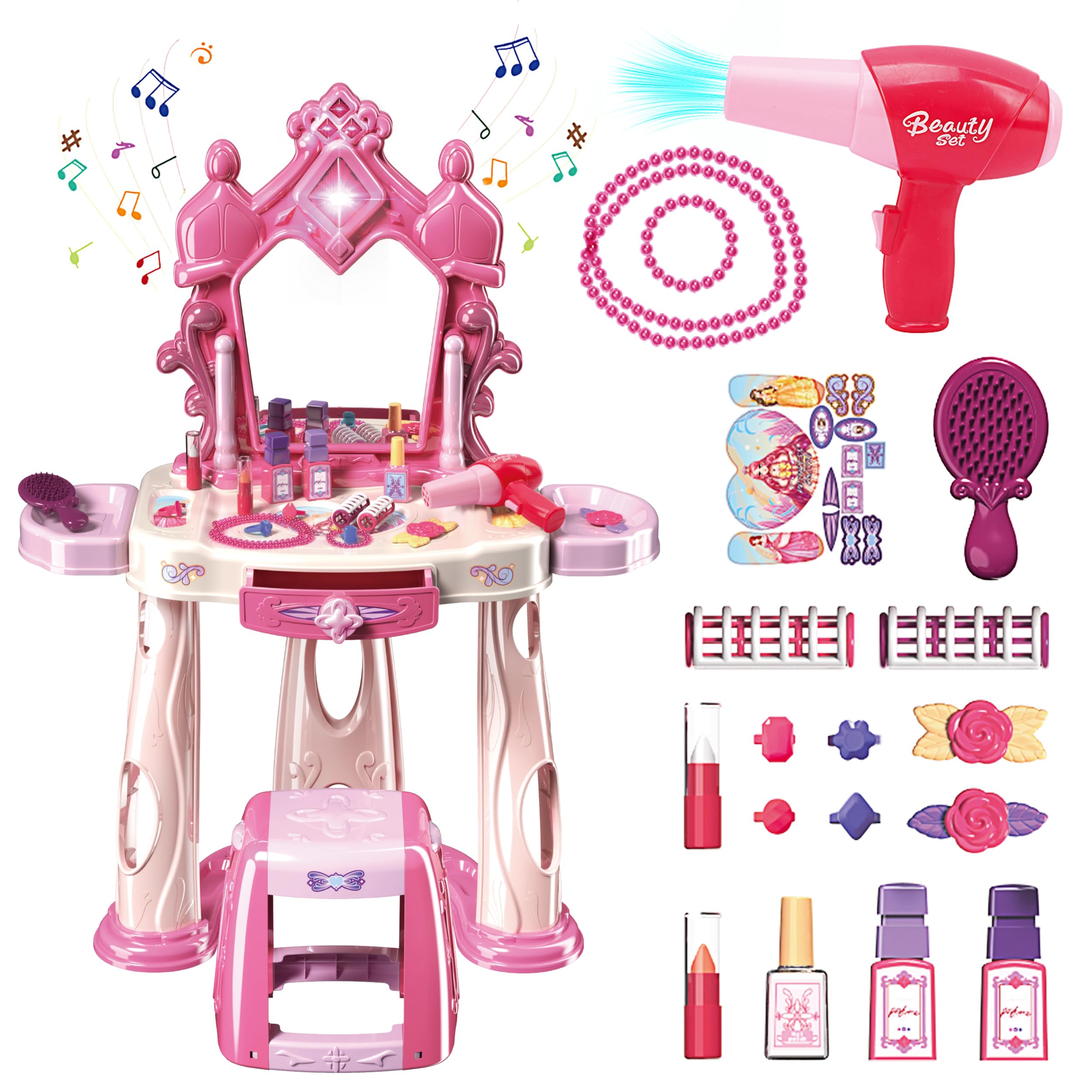 Zaddgiuuy makeup table with stool for imaginative play and grooming fun.