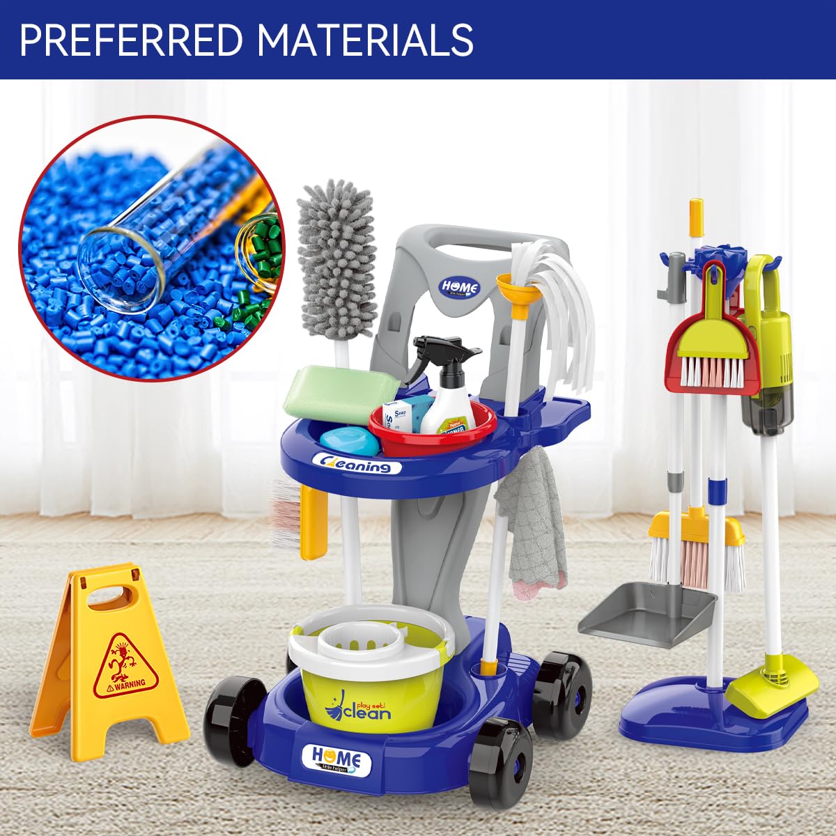 Zaddgiuuy cleaning cart holds tools for organized, immersive pretend housework