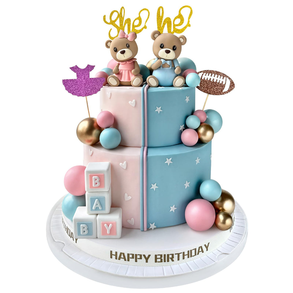Zafena bear cake toppers for adorable gender reveal cakes.